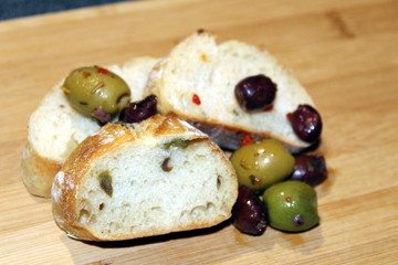 Olives and Bread in the Kitchen 