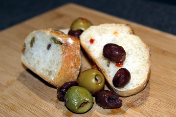 Olives and Bread in the Kitchen 