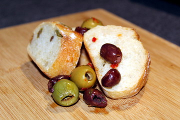 Olives and Bread in the Kitchen 