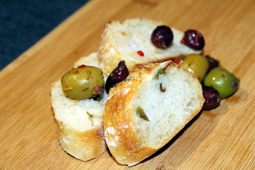 Olives and Bread in the Kitchen 