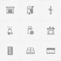 House Climate line icon set with air freshener, air conditioner and thermometer