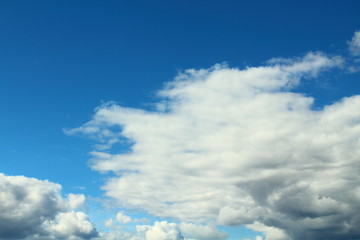 Beautiful natural blue sky and white fluffy clouds. Background. Landscape.