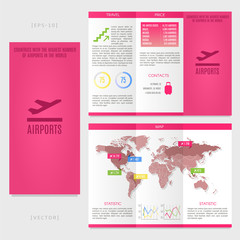 Tri-fold world map brochure template. Countries with the highest number of airports in the world.
