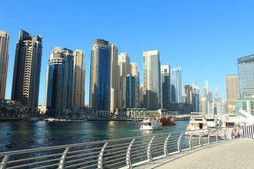 Naklejka premium United Arab Emirates. Dubai Marina Canal. Beautiful panorama of the city. Background. Dubai, Spring, March, 2018.