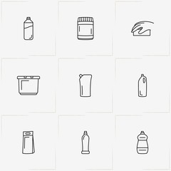 Household Chemicals line icon set with household chemicals, cabinet for chemicals  and basin - 208445968