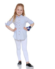 The little girl is full-length.