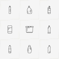 Household Chemicals line icon set with basin and household chemicals