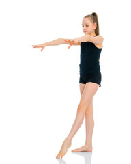 The gymnast perform an acrobatic element.