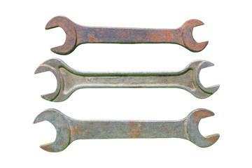 Old metal wrenches. Close-up. Isolated on white background. Isolate.
