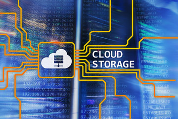 Cloud data storage concept on server room background.?