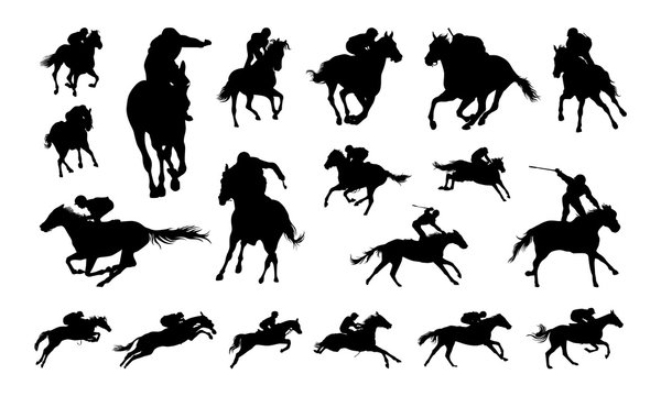 Set of Jockey Illustration Silhouette vector