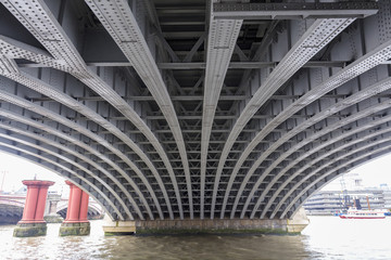 View underneath a bridge in downtown London.