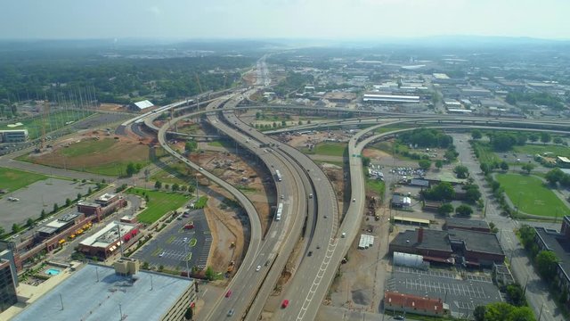 Aerial Downtown Birmingham Alabama highway exchanges