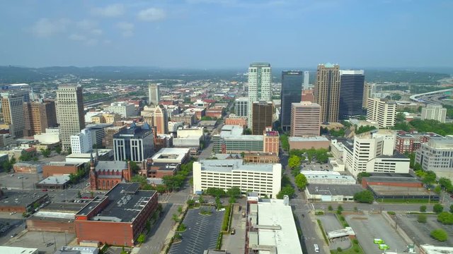 Aerial drone footage Downtown district Birmingham alabama lateral footage 4k