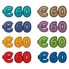 Illustration Vector of price 60 euro, Europe currency