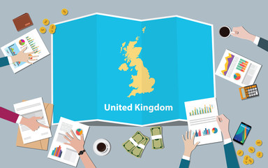 uk united kingdom economy country growth nation team discuss with fold maps view from top