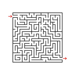 Black square maze with entrance and exit. A game for children and adults. Simple flat vector illustration isolated on white background.