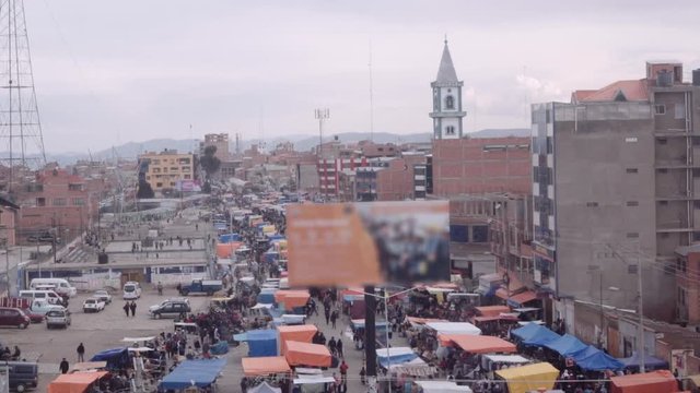 EL ALTO, BOLIVIA - CIRCA NOVEMBER 2017:  Market stalls with merchandise during the traditional market of El Alto, Bolivia.