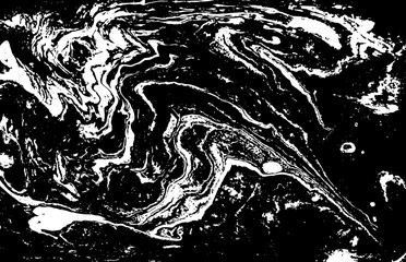 Black and white liquid texture. Hand drawn marbling illustration. Abstract vector background. Monochrome marble pattern.