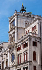 Tall clocktower on the Piazza San Marco in Venice. Italy