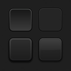 Black plastic buttons. 3d square signs - normal, active, pushed