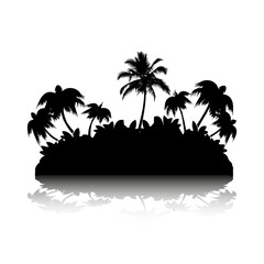 Palm tree island, Silhouette with shadow on white background,