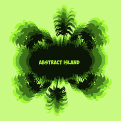 Naklejka premium Abstract Fantastic Palm tree island, green silhouette with on light green background,