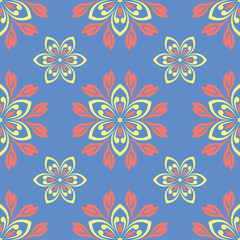 Fototapeta na wymiar Floral blue seamless pattern. Colored flower background