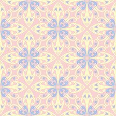 Floral seamless background. Pink, blue and yellow flower pattern