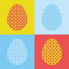Set of abstract silhouettes of Easter eggs on a colored background. Simple flat vector illustration. Suitable for decoration of postcards, advertising, magazines, websites.