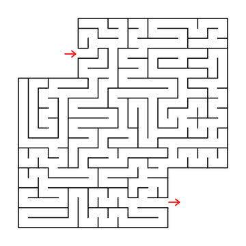 Abstract square isolated maze. Black color. An interesting and useful game for children and adults. Simple flat vector illustration. With a place for your image