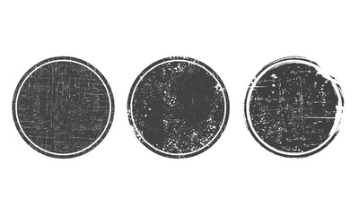 Set of grunge round black post stamps. Blank shapes with distress textures