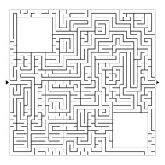 A huge square labyrinth with an entrance and an exit. Simple flat vector illustration isolated on white background. With a place for your drawings