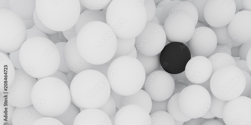 Poster Abstract of black in the white sphere balls are scattered as background.3d rendering