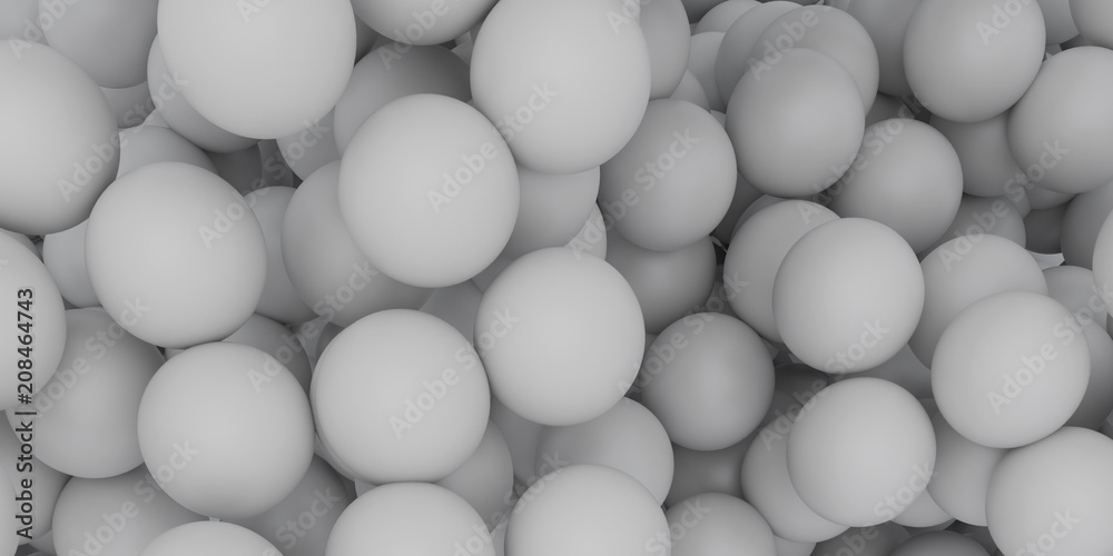 Poster abstract of grey sphere balls are scattered as background.3d rendering