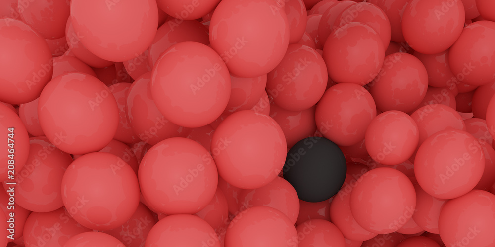 Aufkleber abstract of black in the red sphere balls are scattered as background.3d rendering