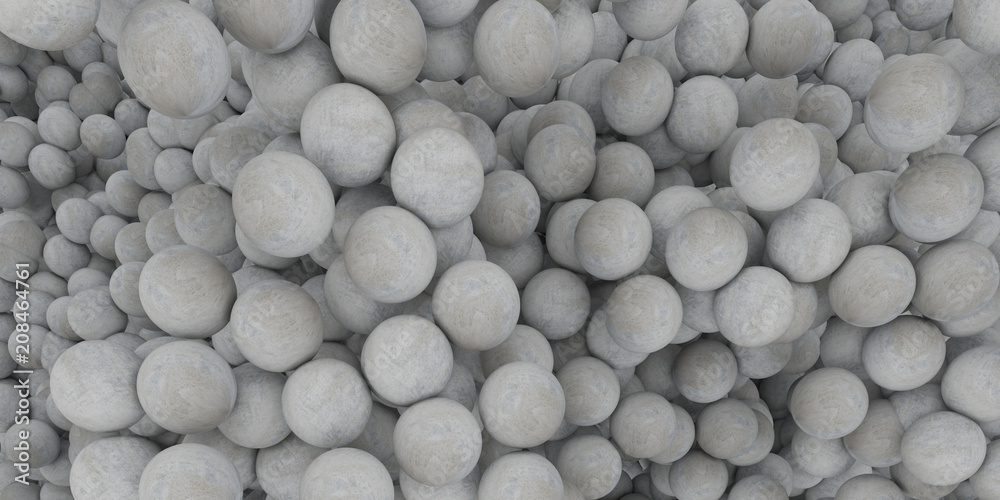 Aufkleber abstract of cement sphere balls are scattered as background.3d rendering