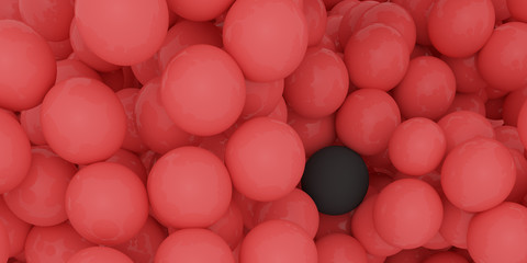 Abstract of black in the red sphere balls are scattered as background.3d rendering