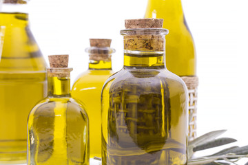 bottles of extra virgin oil isolated