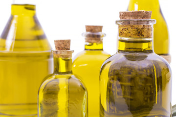 bottles of extra virgin oil isolated