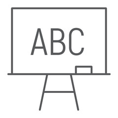 Blackboard thin line icon, school and education, board stand sign vector graphics, a linear pattern on a white background, eps 10.