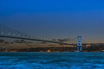 Istanbul, Turkey, 12 July 2016: Night at Bosphorus Bridge