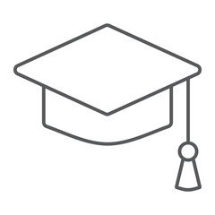 Graduation cap thin line icon, school and education, university hat sign vector graphics, a linear pattern on a white background, eps 10.