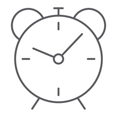 Alarm clock thin line icon, time and hour, deadline sign vector graphics, a linear pattern on a white background, eps 10.