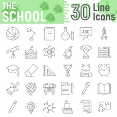 School thin line icon set, education symbols collection, vector sketches, logo illustrations, learning signs linear pictograms package isolated on white background, eps 10.