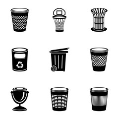 Trash can icons set. Simple set of 9 trash can vector icons for web isolated on white background