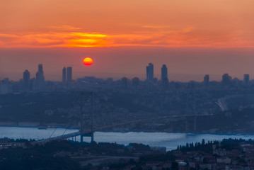Istanbul, Turkey, 19 June 2011: Sunset of Bosphorus Bridge