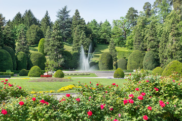 Typical and famous symmetrical Italian garden (giardino all'italiana) or formal garden (giardino formale), in the city center of Varese, Italy. Public gardens or Estensi gardens, mid 18th century 1750