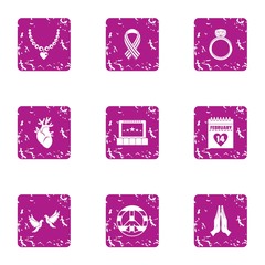 Peace icons set. Grunge set of 9 peace vector icons for web isolated on white background