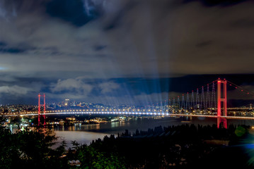 Istanbul, Turkey, 29 October 2007: Bosphorus Bridge at night